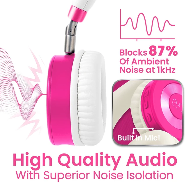 Alt view image 6 of 7 - Kids Headphones, Volume-Limiting, JuniorJam Plus, Pink Universal Hybrid Active Noise Cancelling Headphone, Volume Limiting, Hi-Res Audio, 32h Playtime, Pc Wireless Headset with Mic