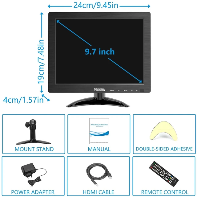 Alt view image 7 of 7 - 9.7 Inch Small Monitor 1024x768 Portable Monitor 4:3 Screen Display with HDMI VGA AV BNC USB Port, 60Hz, VESA, Built-in Speaker, Remote Control for PC Computer Laptop RasPi