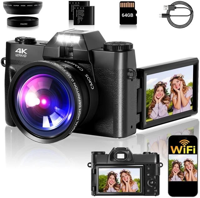 Main image of 4K Digital Camera for Photography, 75MP WiFi Vlogging Camera for YouTube, 3" 180° Flip Screen Point and Shoot Camera with 64GB SD Card, 2 Batteries, Compact Travel Camera for Beginners