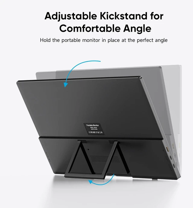 Alt view image 7 of 7 - 15.6" Travel Portable Monitor with Kickstand & Sleeve, Black IPS Second Display, Built-in Speakers, USB-C & HDMI Travel Screen Extender for Laptop, Mac, PC, Phone, PS4/5, Xbox, Switch