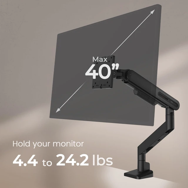 Alt view image 2 of 7 - ErgoArm BSL01 VESA Desk Mount for Screens up to 40" & 24 lbs. Black VESA compatible 75×75, 100×100. Fits desk thickness 1050mm. Top mounting - clamp & grommet. Preset tension for quick setup