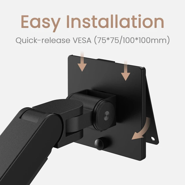 Alt view image 7 of 7 - ErgoArm BSL01 VESA Desk Mount for Screens up to 40" & 24 lbs. Black VESA compatible 75×75, 100×100. Fits desk thickness 1050mm. Top mounting - clamp & grommet. Preset tension for quick setup