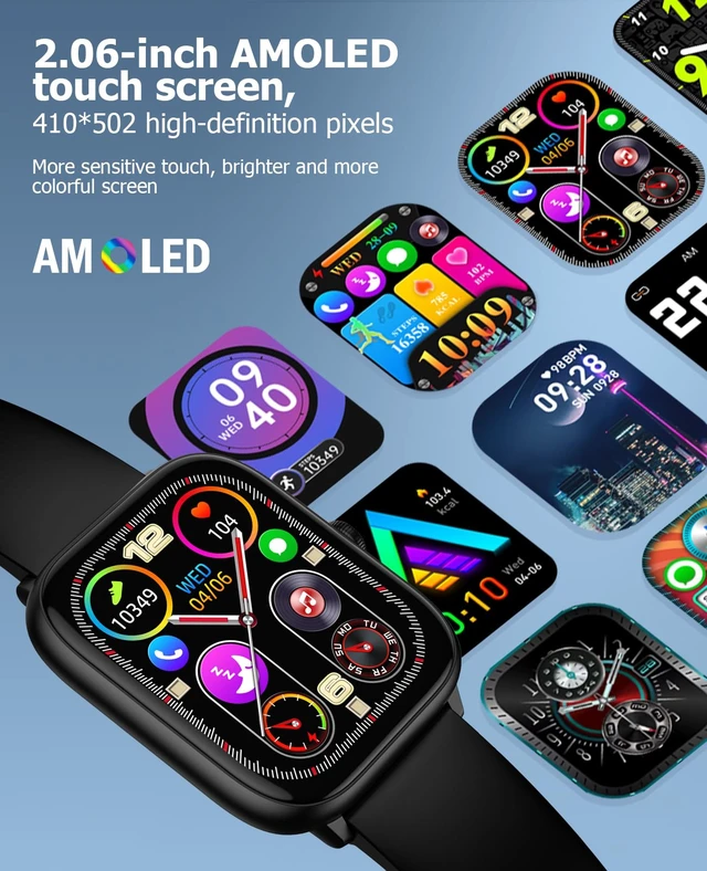 Alt view image 2 of 7 - Premium Smart Watch Men, 2.06" HD AMOLED AOD Answer/Make Call Heart Rate/Blood Pressure/SpO2/Sleep/Stress Monitor, IP68 Waterproof Activity Tracker, Pedometer, 118 Sports, Android/iPhone
