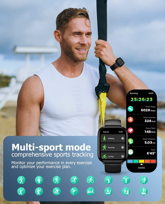 Alt view image 5 of 7 - Premium Smart Watch Men, 2.06" HD AMOLED AOD Answer/Make Call Heart Rate/Blood Pressure/SpO2/Sleep/Stress Monitor, IP68 Waterproof Activity Tracker, Pedometer, 118 Sports, Android/iPhone