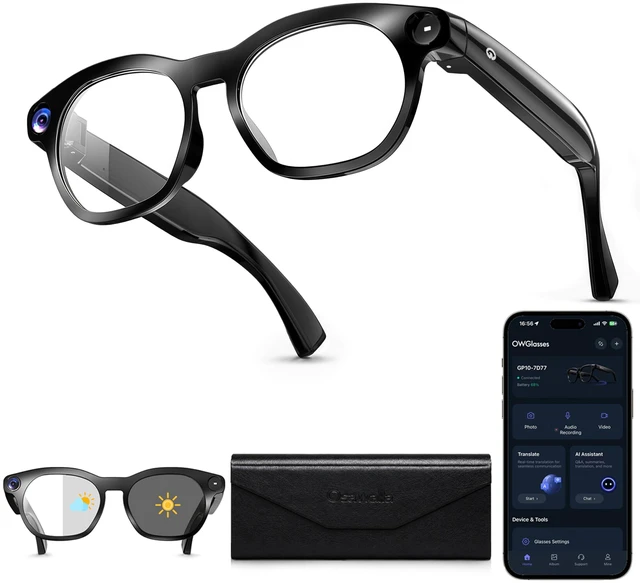 Main image of AI Smart Glasses with Camera, 1080P HD Video, AI Assistant, Music 8MP Camera, 90 Mins Use, Photochromic Lenses, Lightweight 39g, Real-Time Translation, Hands-free calls, AI Object Recognition