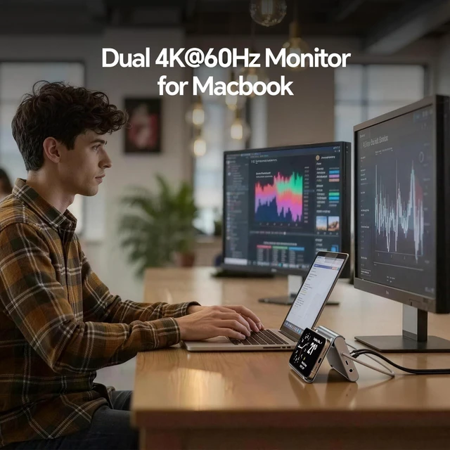 Alt view image 4 of 7 - MacBook Docking Station Dual Monitor 4K@60Hz for MacBook Pro/Air M4/M5 Macbook Pro Stand USB C Dock with 2 HDMI, Gigabit Ethernet, 3 USB 10Gbps, SD/TF, Audio,PD for Home & office, Sky Blue