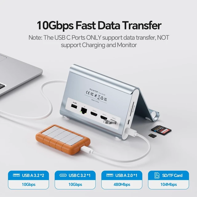 Alt view image 6 of 7 - MacBook Docking Station Dual Monitor 4K@60Hz for MacBook Pro/Air M4/M5 Macbook Pro Stand USB C Dock with 2 HDMI, Gigabit Ethernet, 3 USB 10Gbps, SD/TF, Audio,PD for Home & office, Sky Blue