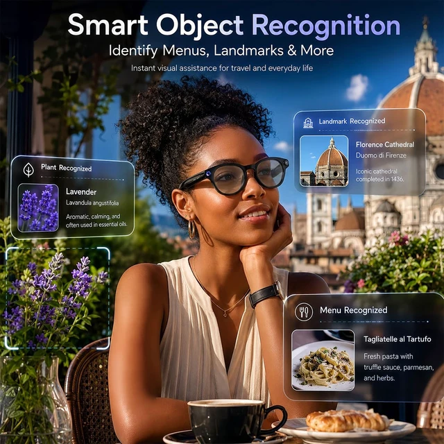 Alt view image 7 of 7 - AI Smart Glasses with Camera, 1080P HD Video, AI Assistant, Music 8MP Camera, 90 Mins Use, Photochromic Lenses, Lightweight 39g, Real-Time Translation, Hands-free calls, AI Object Recognition