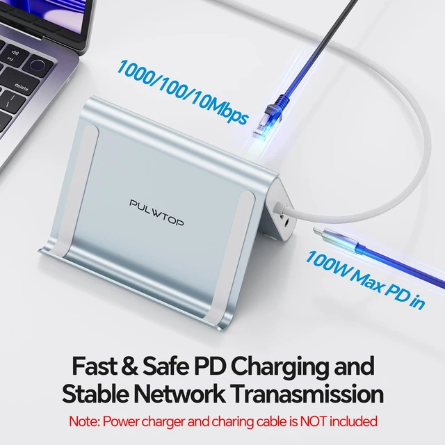 Alt view image 7 of 7 - MacBook Docking Station Dual Monitor 4K@60Hz for MacBook Pro/Air M4/M5 Macbook Pro Stand USB C Dock with 2 HDMI, Gigabit Ethernet, 3 USB 10Gbps, SD/TF, Audio,PD for Home & office, Sky Blue