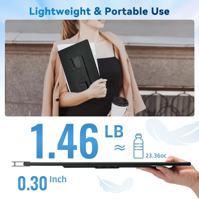 Alt view image 4 of 6 - 16" Portable Monitor Laptop Screen Extender 1200P FHD Travel Gaming Monitor USB-C HDMI Port External Display Screen with 360° Detachable Kickstand Compatible with Wins Mac Chrome Dex Phone