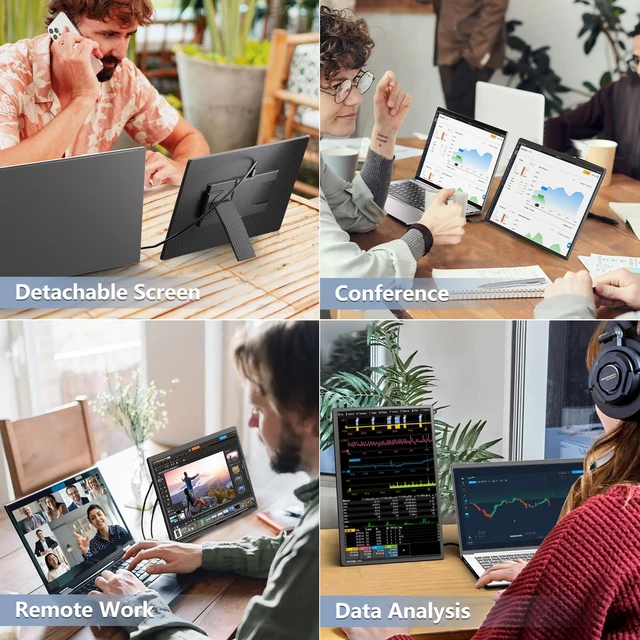 Alt view image 6 of 6 - 16" Portable Monitor Laptop Screen Extender 1200P FHD Travel Gaming Monitor USB-C HDMI Port External Display Screen with 360° Detachable Kickstand Compatible with Wins Mac Chrome Dex Phone