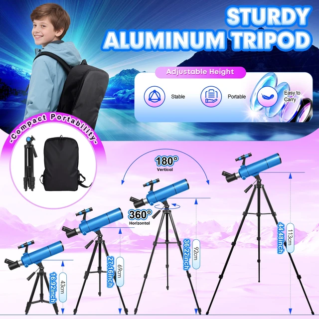 Alt view image 5 of 7 - Telescope for Adults & Kids, 80mm Aperture 500mm (20X-150X) Professional Refractor Telescope for Astronomy Beginners, Portable Travel Telescopes with Tripod Phone Adapter, Stickers, Backpack