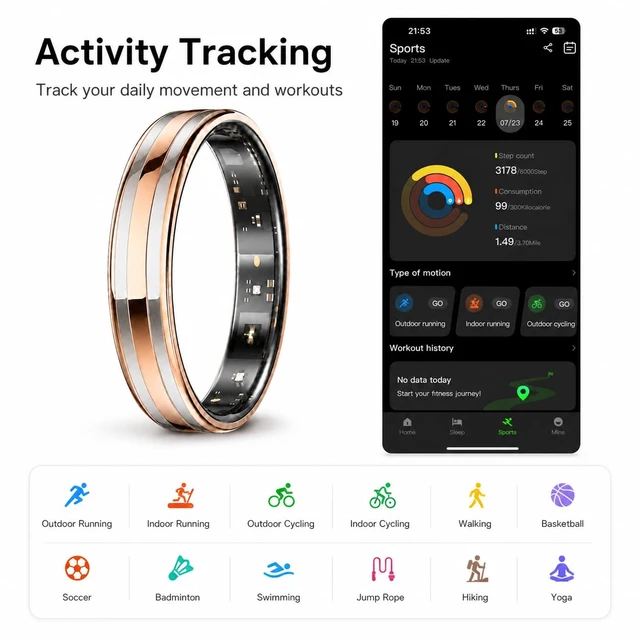 Alt view image 4 of 7 - Slim Smart Ring for Women & Men, Ultra Thin Health Tracker Silver11# No Subscription Fee Smart Ring with Ultra-Thin Design, Sleep Tracking, Heart Rate Monitoring, Fitness Tracking & Comfort Plus