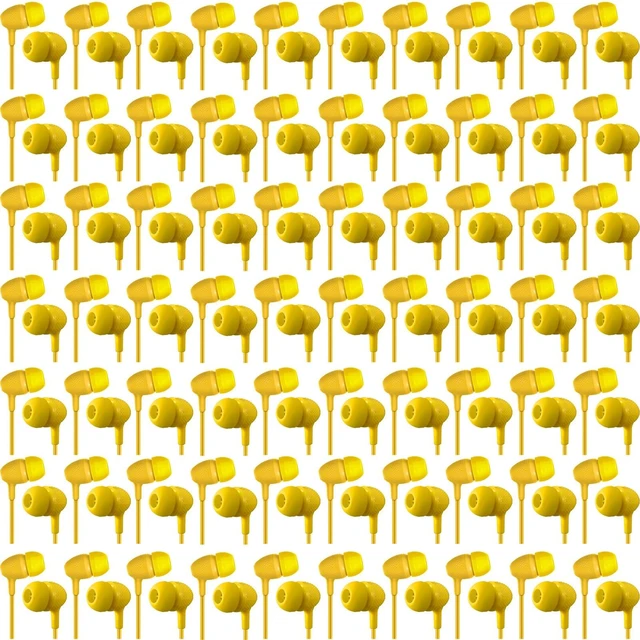 Main image of 200 Pack Earbuds Bulk Earphones 3.5 mm Classroom Headphones for Adult Assorted Colors Earbud Wired Earphone Without Mic for Adult Office Home Individually Bagged(Yellow)