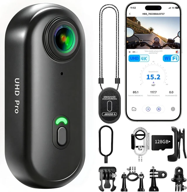 Main image of 4K Thumb Action Camera with Memory Card Mini Body Camera with WiFi Magnetic Clip Wearable Hands-Free Recording POV Camera, Waterproof case, Mount Anywhere for Sports Vlogging Cycling (Dark Black,128G)