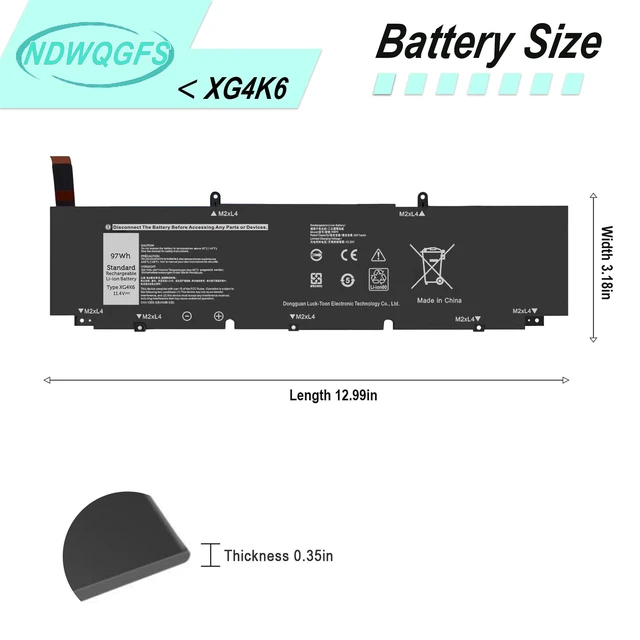 Alt view image 3 of 7 - XG4K6 Laptop Battery Replacement for Dell XPS 17 9700 9710 9720 9730 & Precision 5750 5760 5770 Series dell xps 17 9700 Battery Compatible with P92F, 01RR3, F8CPG, KVPMY