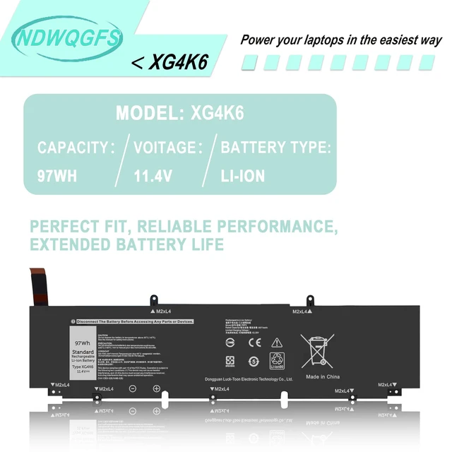 Alt view image 6 of 7 - XG4K6 Laptop Battery Replacement for Dell XPS 17 9700 9710 9720 9730 & Precision 5750 5760 5770 Series dell xps 17 9700 Battery Compatible with P92F, 01RR3, F8CPG, KVPMY