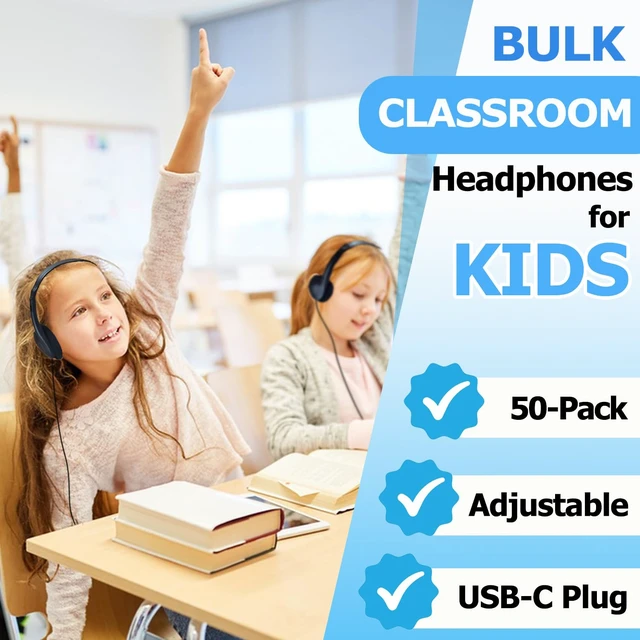 Alt view image 2 of 7 - 50 Pack USB C Headphones Bulk for School Classroom