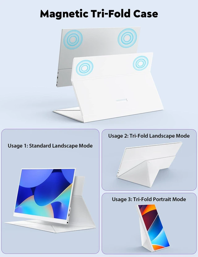 Alt view image 3 of 7 - Portable Monitor 15.6", FHD 1080P 100% sRGB White Laptop Monitor with Adjustable Stand, Ultra Slim Travel Monitor with Eye Protection, Plug and Play for Laptop/PC/Mac/Android/PS5