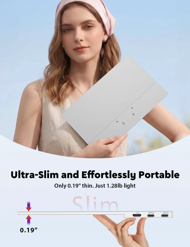 Alt view image 4 of 7 - Portable Monitor 15.6", FHD 1080P 100% sRGB White Laptop Monitor with Adjustable Stand, Ultra Slim Travel Monitor with Eye Protection, Plug and Play for Laptop/PC/Mac/Android/PS5