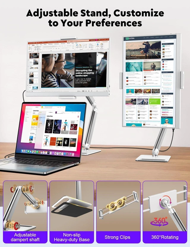 Alt view image 5 of 7 - Portable Monitor 15.6", FHD 1080P 100% sRGB White Laptop Monitor with Adjustable Stand, Ultra Slim Travel Monitor with Eye Protection, Plug and Play for Laptop/PC/Mac/Android/PS5