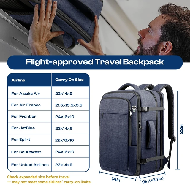 Alt view image 2 of 7 - Large Backpack for Men, 45L-55L Travel Laptop Mochila Carry On Luggage Extra Large 60L Travel Backpack TSA Approved, Water Resistant Bag, Expandable Laptop Bagpack, Travel Backpack, Blue