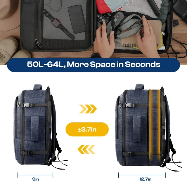 Alt view image 3 of 7 - Large Backpack for Men, 45L-55L Travel Laptop Mochila Carry On Luggage Extra Large 60L Travel Backpack TSA Approved, Water Resistant Bag, Expandable Laptop Bagpack, Travel Backpack, Blue