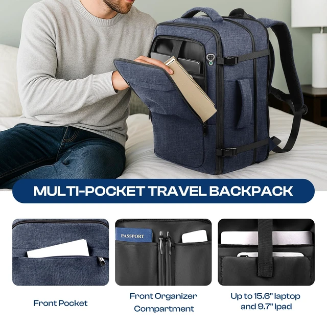 Alt view image 4 of 7 - Large Backpack for Men, 45L-55L Travel Laptop Mochila Carry On Luggage Extra Large 60L Travel Backpack TSA Approved, Water Resistant Bag, Expandable Laptop Bagpack, Travel Backpack, Blue