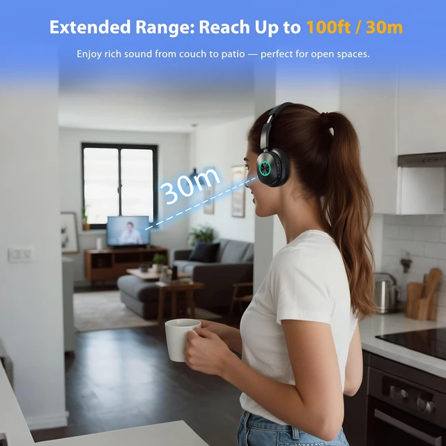 Alt view image 6 of 7 - Wireless Headphones for TV, TV Headphones, Headphone for TV, Over Ear No Delay Wireless Headset with Transmitter Charging Base, 3 Audio Modes for Seniors, Gifts for Parents/Elderly