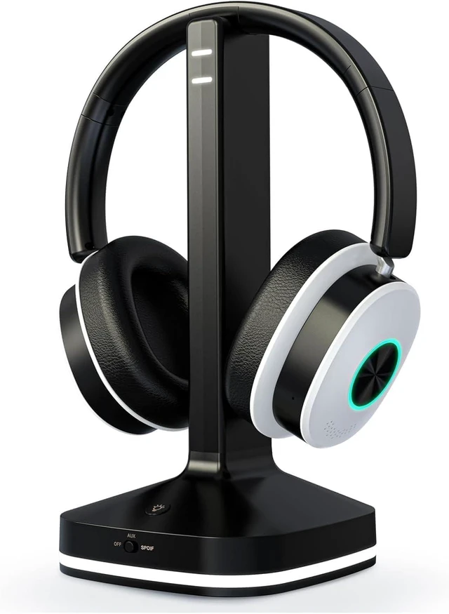 Main image of Wireless Headphones for TV, TV Headphones, Bluetooth Headphone with Transmitter & Charging Base, No Delay Over Ear Headset for Seniors, 3 Audio Modes, Ideal Gifts for Parents, Black & White