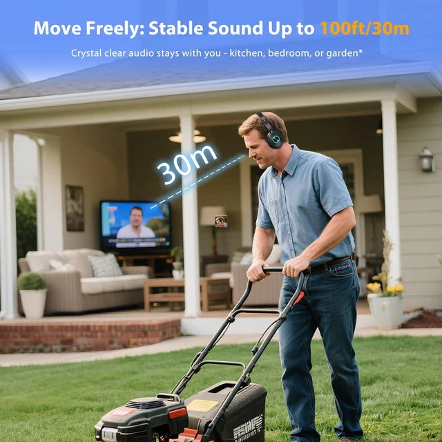 Alt view image 5 of 7 - Wireless Headphones for TV, TV Headphones, Headphone for TV, Over Ear No Delay Wireless Headset with Transmitter Charging Base, 3 Audio Modes for Seniors, Gifts for Parents/Elderly