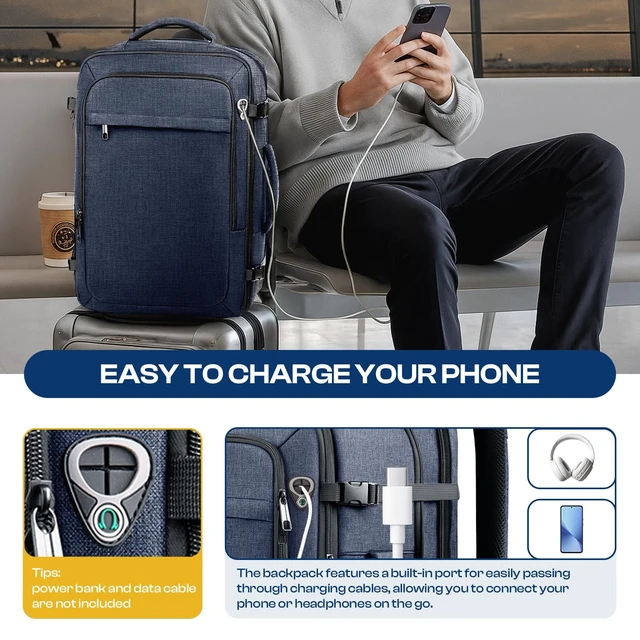 Alt view image 6 of 7 - Large Backpack for Men, 45L-55L Travel Laptop Mochila Carry On Luggage Extra Large 60L Travel Backpack TSA Approved, Water Resistant Bag, Expandable Laptop Bagpack, Travel Backpack, Blue