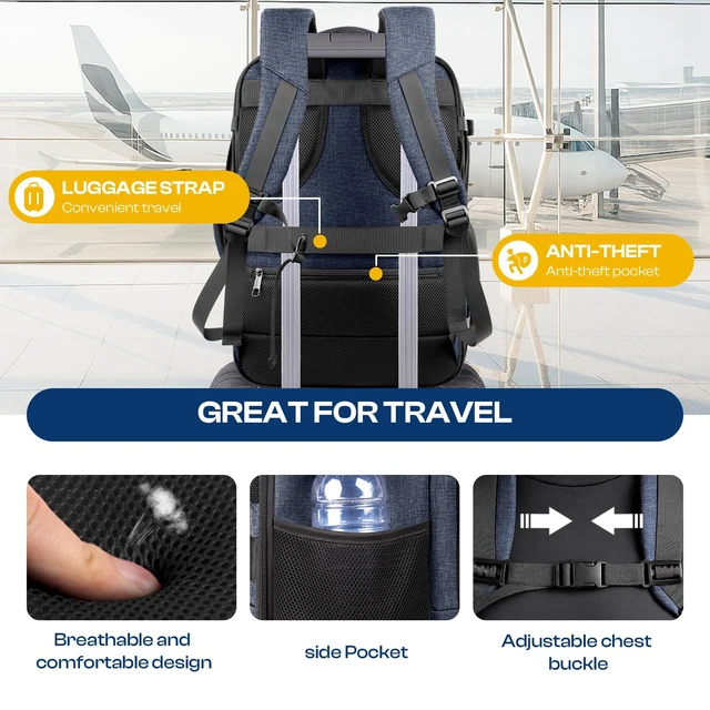 Alt view image 7 of 7 - Large Backpack for Men, 45L-55L Travel Laptop Mochila Carry On Luggage Extra Large 60L Travel Backpack TSA Approved, Water Resistant Bag, Expandable Laptop Bagpack, Travel Backpack, Blue