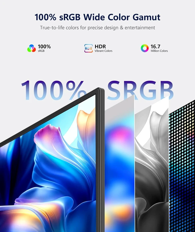 Alt view image 3 of 7 - 14" Portable Monitor FHD 1200P HDMI/USB-C Plug Travel External Monitor Ultra-Slim IPS 100% sRGB Display, Dual Speakers & Foldable Stand, VESACompatible, For Laptops, PCs, Phones & Gaming Box