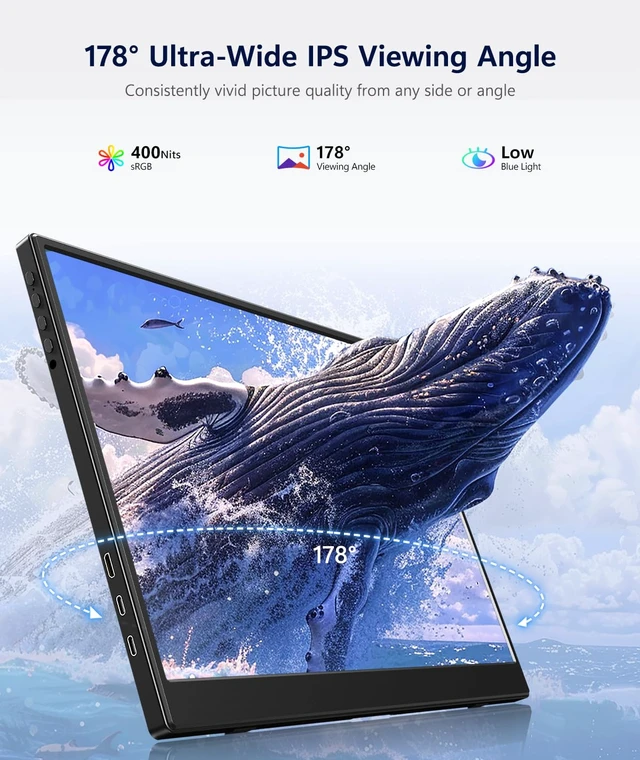 Alt view image 4 of 7 - 14" Portable Monitor FHD 1200P HDMI/USB-C Plug Travel External Monitor Ultra-Slim IPS 100% sRGB Display, Dual Speakers & Foldable Stand, VESACompatible, For Laptops, PCs, Phones & Gaming Box