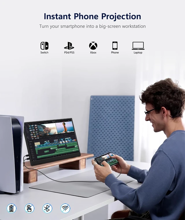 Alt view image 6 of 7 - 14" Portable Monitor FHD 1200P HDMI/USB-C Plug Travel External Monitor Ultra-Slim IPS 100% sRGB Display, Dual Speakers & Foldable Stand, VESACompatible, For Laptops, PCs, Phones & Gaming Box