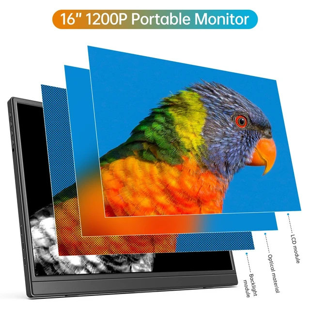 Alt view image 3 of 7 - 16" Portable Monitor FHD 1200P HDMI/USB-C Plug Travel External Monitor Ultra-Slim IPS Display, Dual Speakers, Foldable Stand, VESACompatible, For Laptops, PCs, Phones & Gaming Box