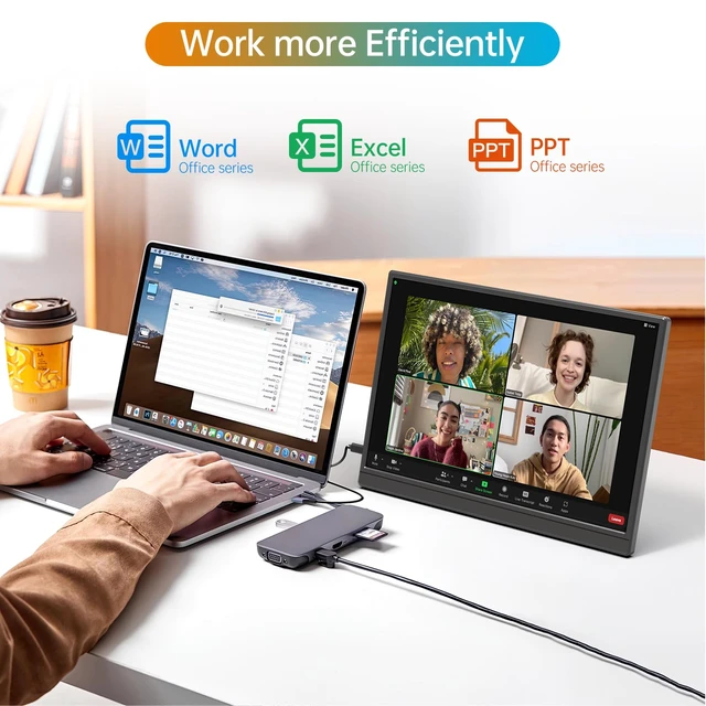Alt view image 6 of 7 - 16" Portable Monitor FHD 1200P HDMI/USB-C Plug Travel External Monitor Ultra-Slim IPS Display, Dual Speakers, Foldable Stand, VESACompatible, For Laptops, PCs, Phones & Gaming Box
