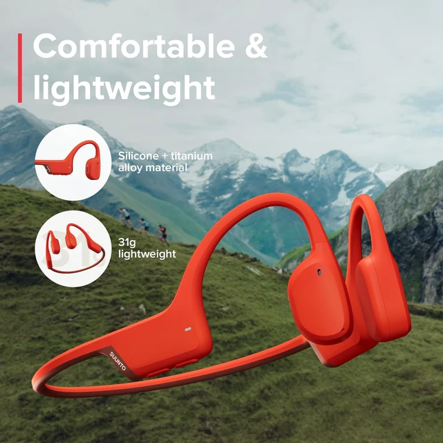 Alt view image 3 of 7 - Sonic Open-Ear Bluetooth Bone Conduction Sports Headphone, Red Wireless Headset, Enhanced Bass, 10H Playtime, Fast Charging, Built-in Dual Mics, IP55 Sweat&Water Resistant, Lightweight