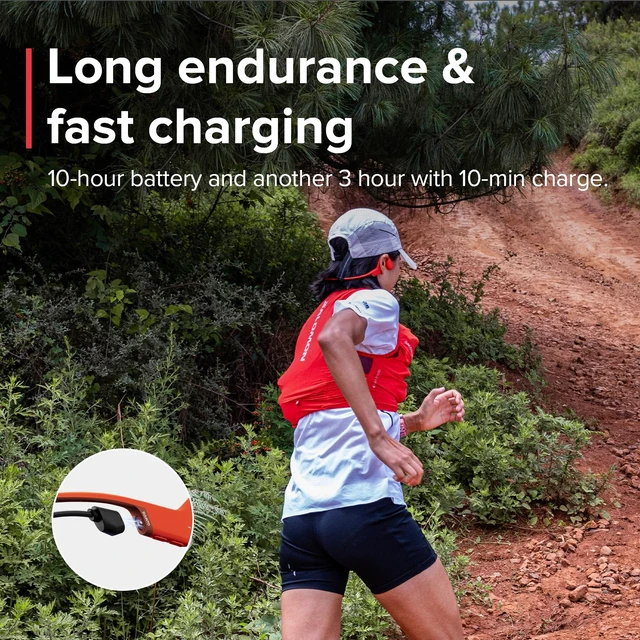 Alt view image 4 of 7 - Sonic Open-Ear Bluetooth Bone Conduction Sports Headphone, Red Wireless Headset, Enhanced Bass, 10H Playtime, Fast Charging, Built-in Dual Mics, IP55 Sweat&Water Resistant, Lightweight