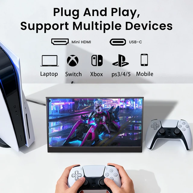 Alt view image 6 of 7 - 14 Inch Portable Monitor Ultra-Slim External Second Monitor for Laptop Ultra-Slim External Second Monitor for Laptop, Phone, PS5, Xbox, Switch, PC