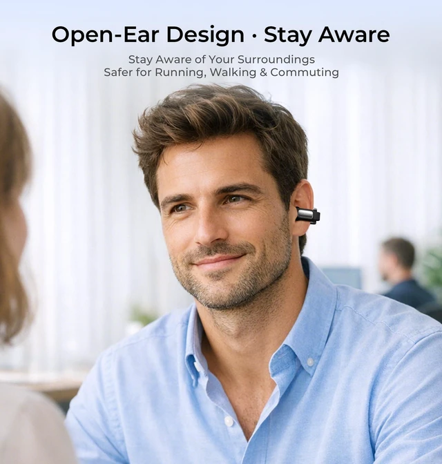 Alt view image 3 of 7 - Open-Ear Wireless Earbuds with Smart LED Display Case, Clip On Earbuds All-Day Comfort & Situational Awareness, Case Control for Volume, EQ, Music, Find My Earbuds & Camera, Timer (Black)