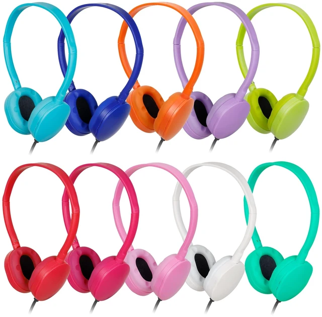 Main image of Classroom Kids Headphones Bulk 50 Pack Class Set of Headphones for Students Children Boys Girls Teen and Adult 3.5mm Jack (10 Colors)