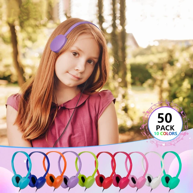 Alt view image 2 of 7 - Classroom Kids Headphones Bulk 50 Pack Class Set of Headphones for Students Children Boys Girls Teen and Adult 3.5mm Jack (10 Colors)