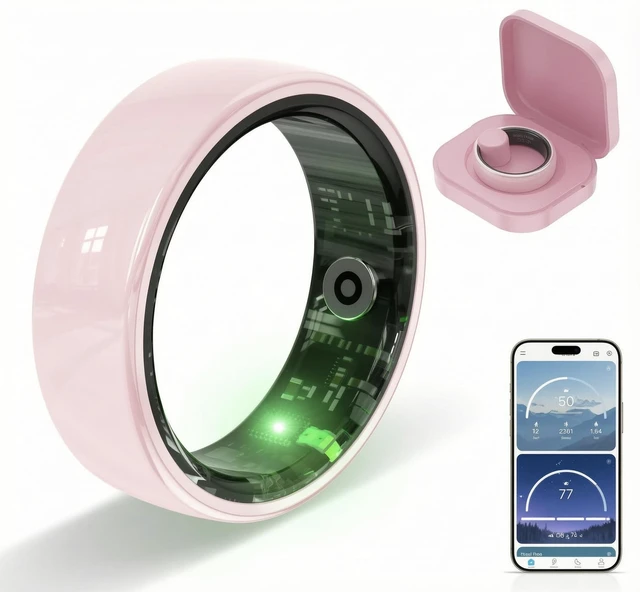 Main image of Ceramic Smart Ring for Women & Men, Pink Fitness & Sleep Tracker #7 24/7 Health Tracking with Heart Rate, Blood Oxygen, HRV & Sleep Monitoring. Ceramic Design, 5ATM Waterproof, No Subscription