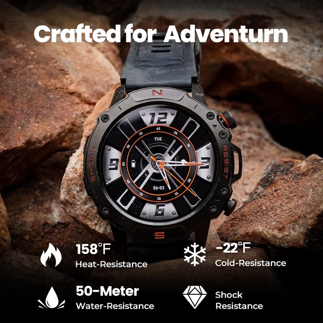 Alt view image 2 of 7 - Outdoor Smart Watch for Men, 1.43" AMOLED,5ATM Waterproof,170+ Sports Modes Round Health Fitness Tracker Watch, Tactical Military Smartwatch Compatible with iPhone Android