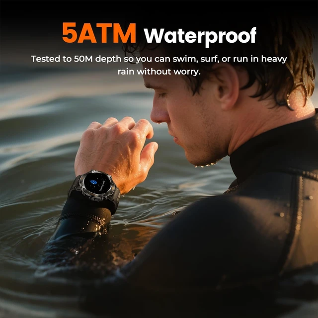 Alt view image 5 of 7 - Outdoor Smart Watch for Men, 1.43" AMOLED,5ATM Waterproof,170+ Sports Modes Round Health Fitness Tracker Watch, Tactical Military Smartwatch Compatible with iPhone Android