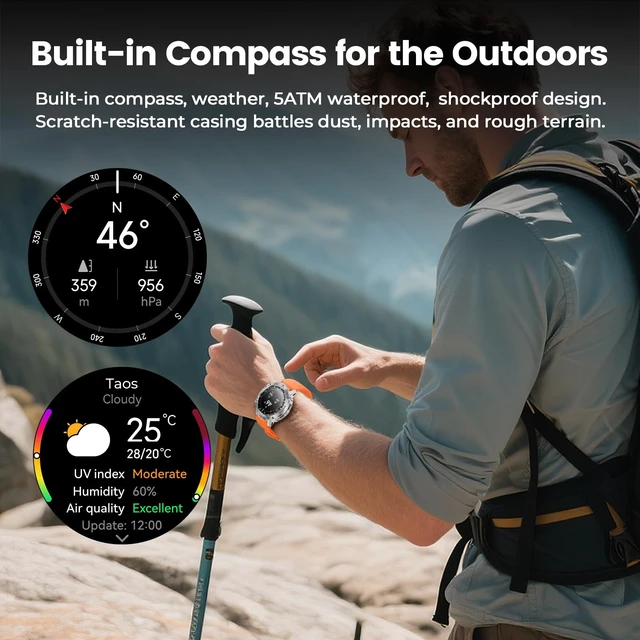Alt view image 3 of 7 - Running Smart Watch for Men, 1.43" AMOLED,5ATM Waterproof,170+ Sport Modes Round Health Fitness Tracker Watch, Tactical Military Smartwatch Compatible with iPhone Android