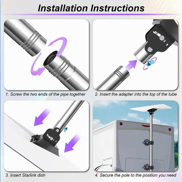 Alt view image 6 of 7 - Starlink Standard 4/4X Pole Mount, Starlink Gen 3/4 Suction Cup Pole Mount 1.5'' Stainless Steel Pole, Vacuum Suction Cup Clamp, Starlink Mounting Kit Pipe Adapter Accessories, Portable, Adjustable