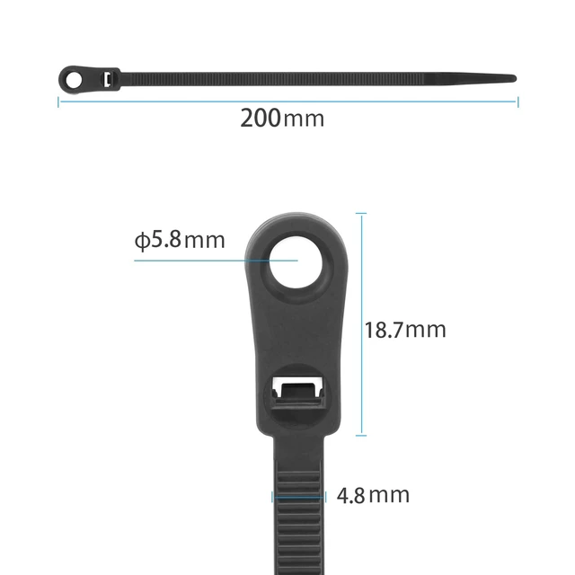 Alt view image 4 of 6 - 1000 PCS Black Zip Ties with Screw Hole 7.5 Inch, 75lbs Mountable head Cable Tie, Multipurpose Heavy Duty Nylon Zip Tie for Indoor & Outdoor Use